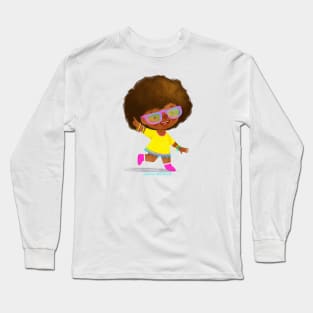 Disco fun black power girl dancing Long Sleeve T-Shirt